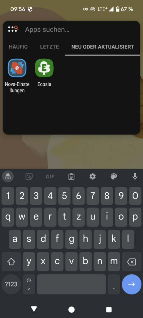 Nova-Launcher, Suchwidget, Eingabemaske Bild 2